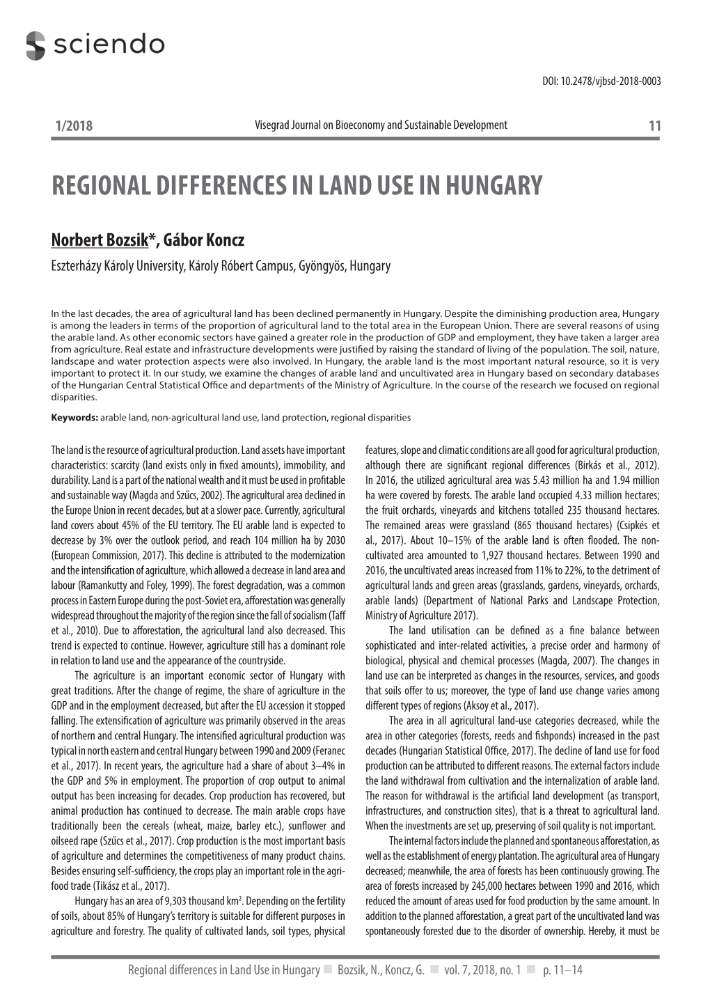 Regional Differences in Land Use in Hungary
