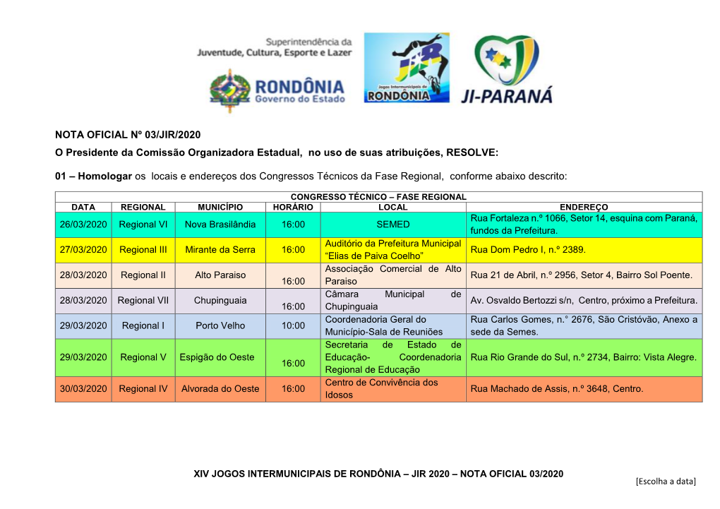 Nota Oficial Nº 03/Jir/2020