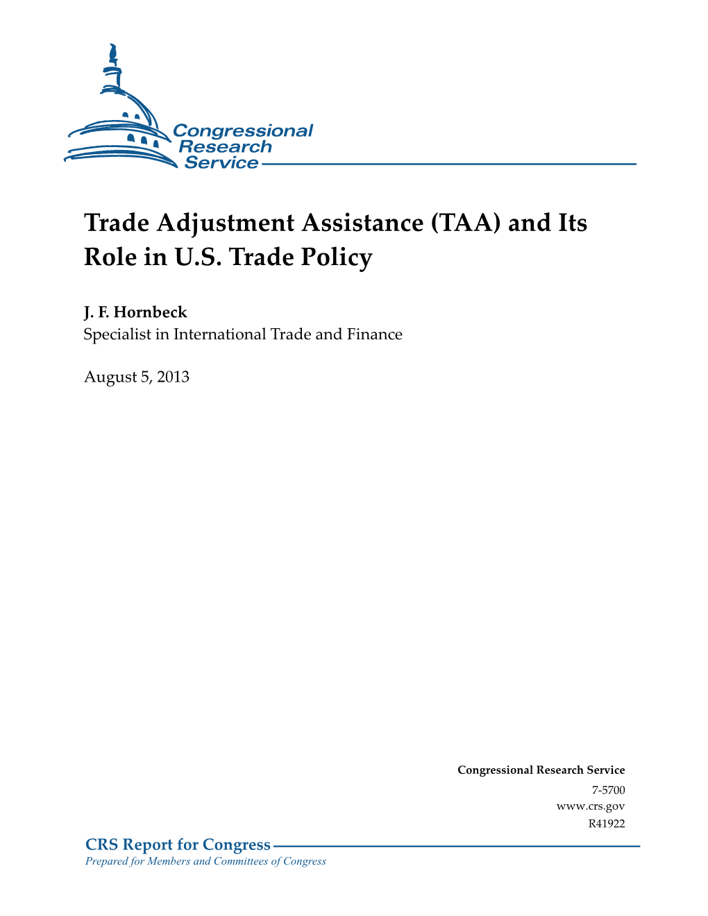 Trade Adjustment Assistance (TAA) and Its Role in U.S