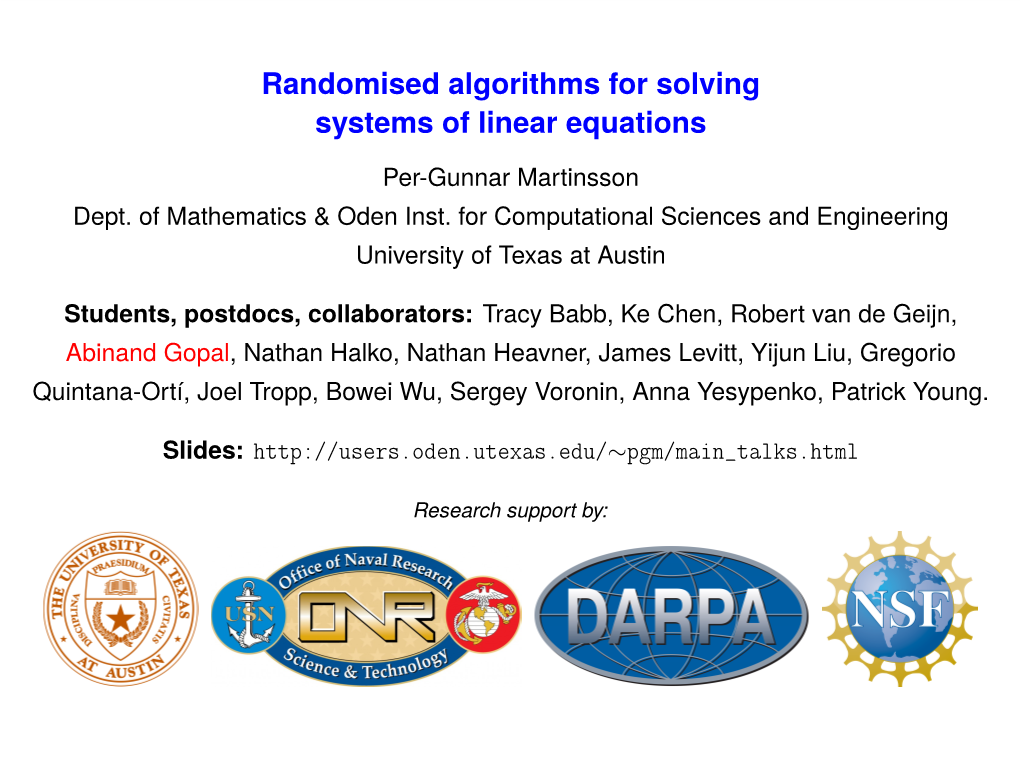 Randomised Algorithms for Solving Systems of Linear Equations