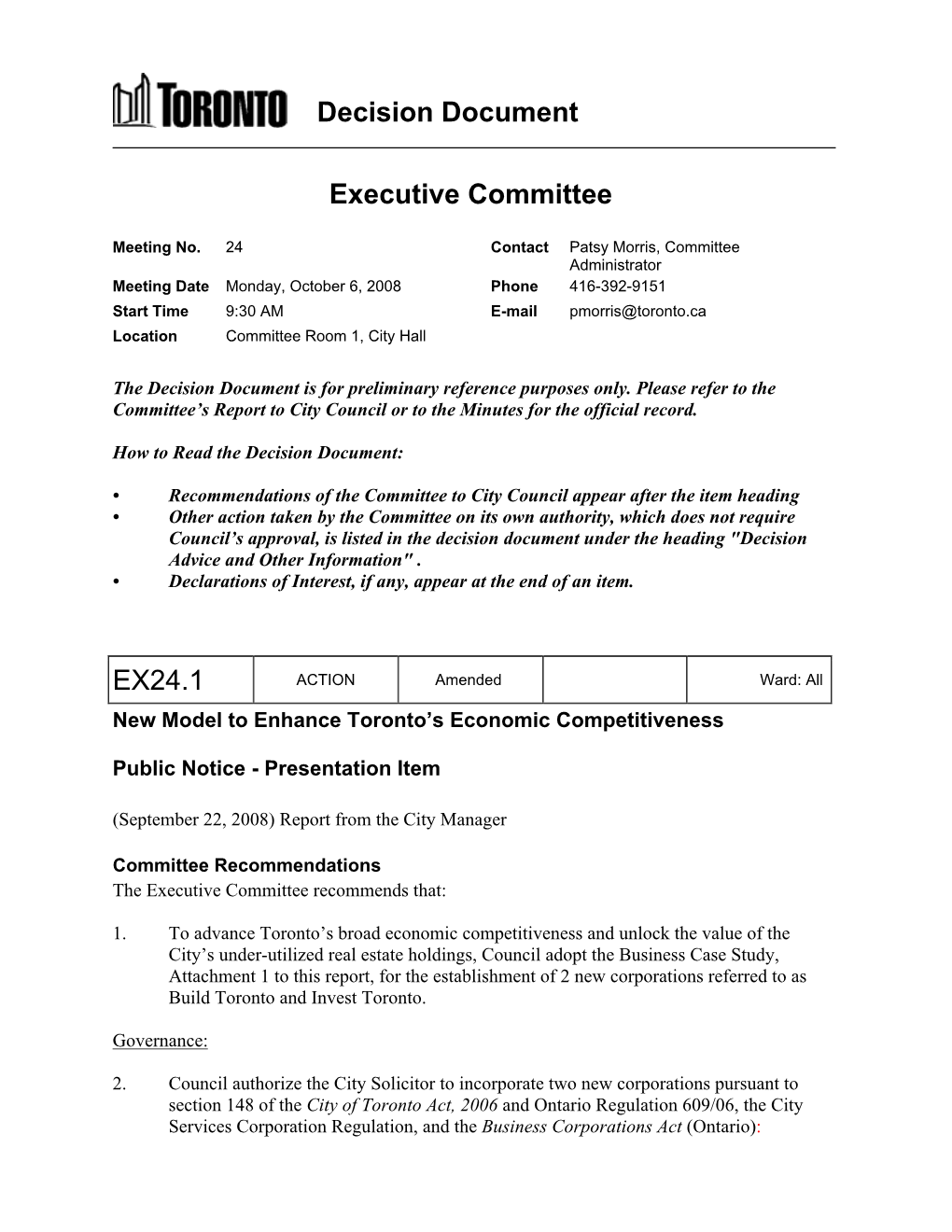 Decision Document Executive Committee EX24.1