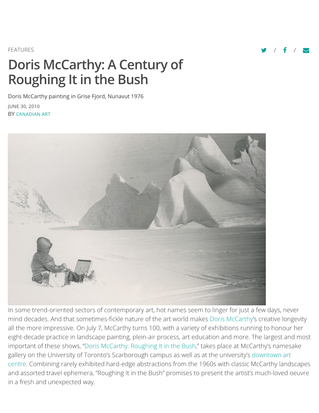 Doris Mccarthy: a Century of Roughing It in the Bush