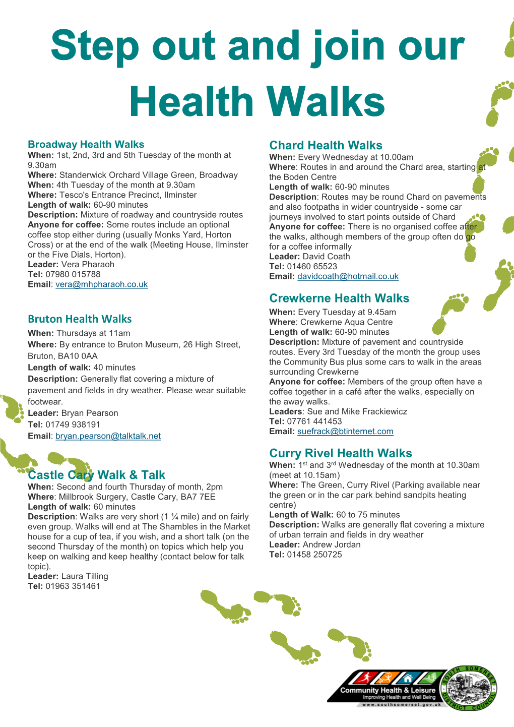 Bruton Health Walks Castle Cary Walk & Talk Chard Health Walks