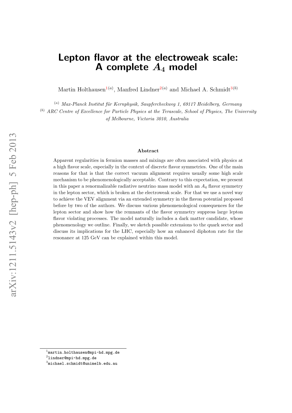 Lepton Flavor at the Electroweak Scale