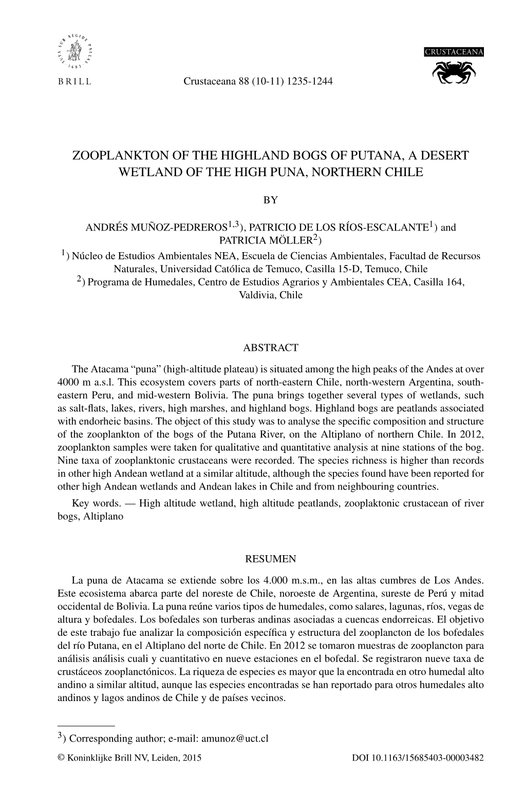 Zooplankton of the Highland Bogs of Putana, a Desert Wetland of the High Puna, Northern Chile