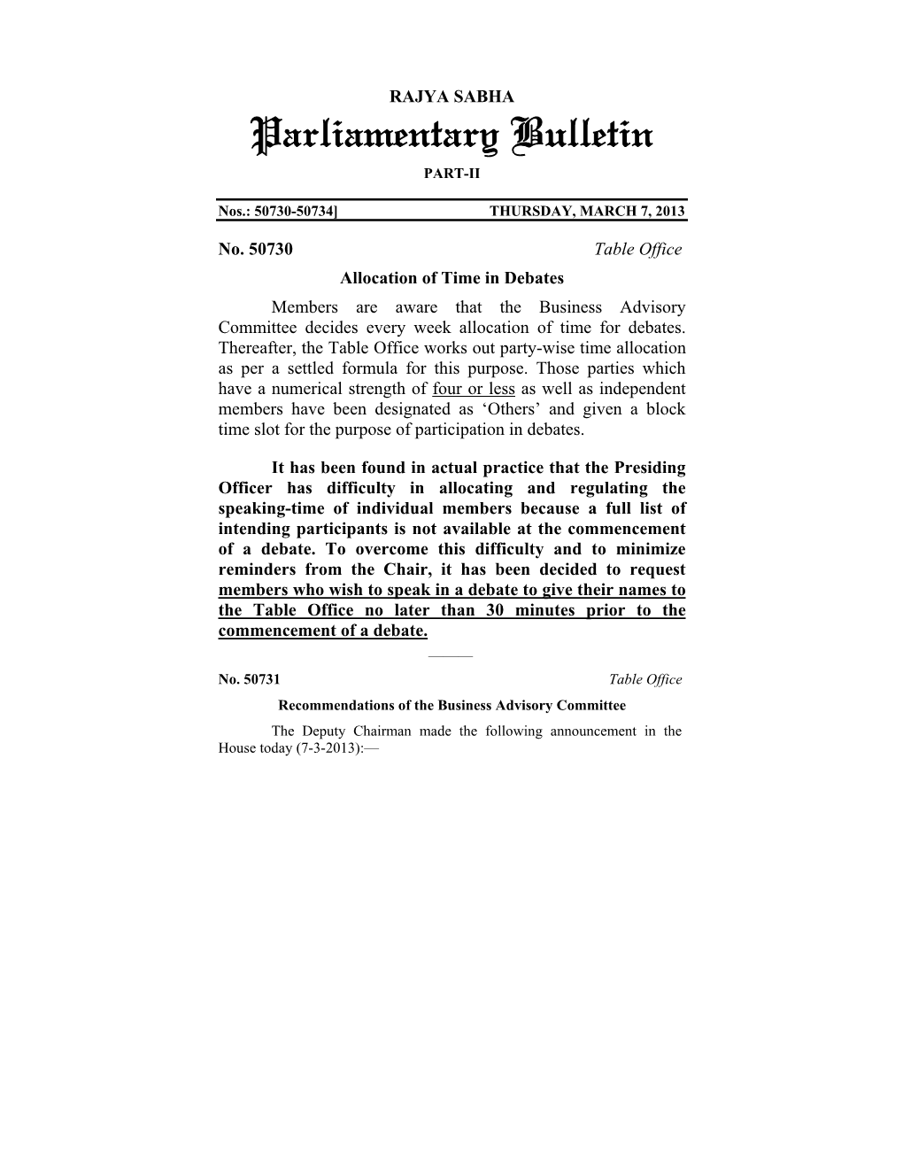 Parliamentary Bulletin