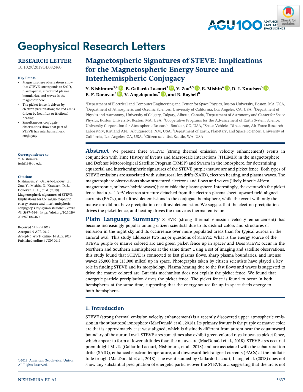 Magnetospheric Signatures of STEVE