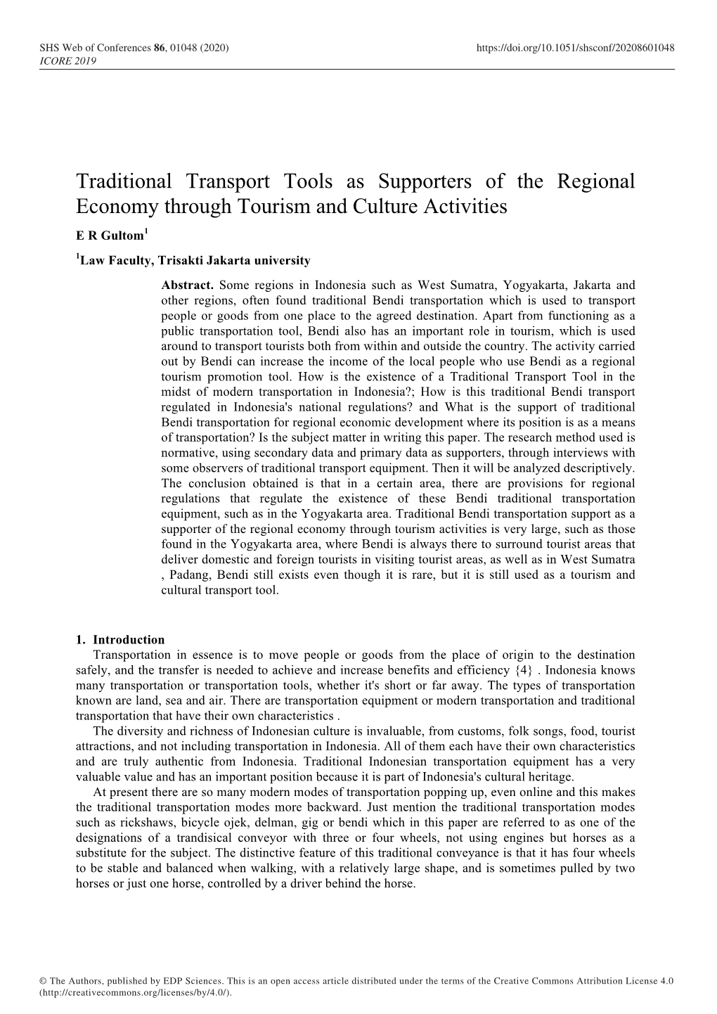 Traditional Transport Tools As Supporters of the Regional