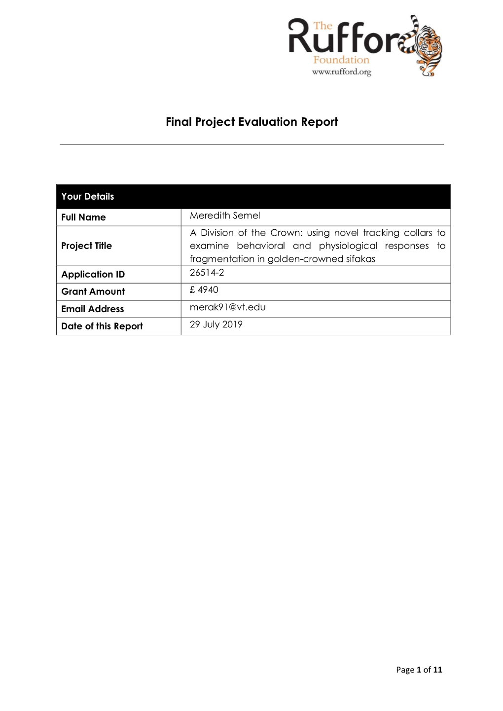 Final Project Evaluation Report