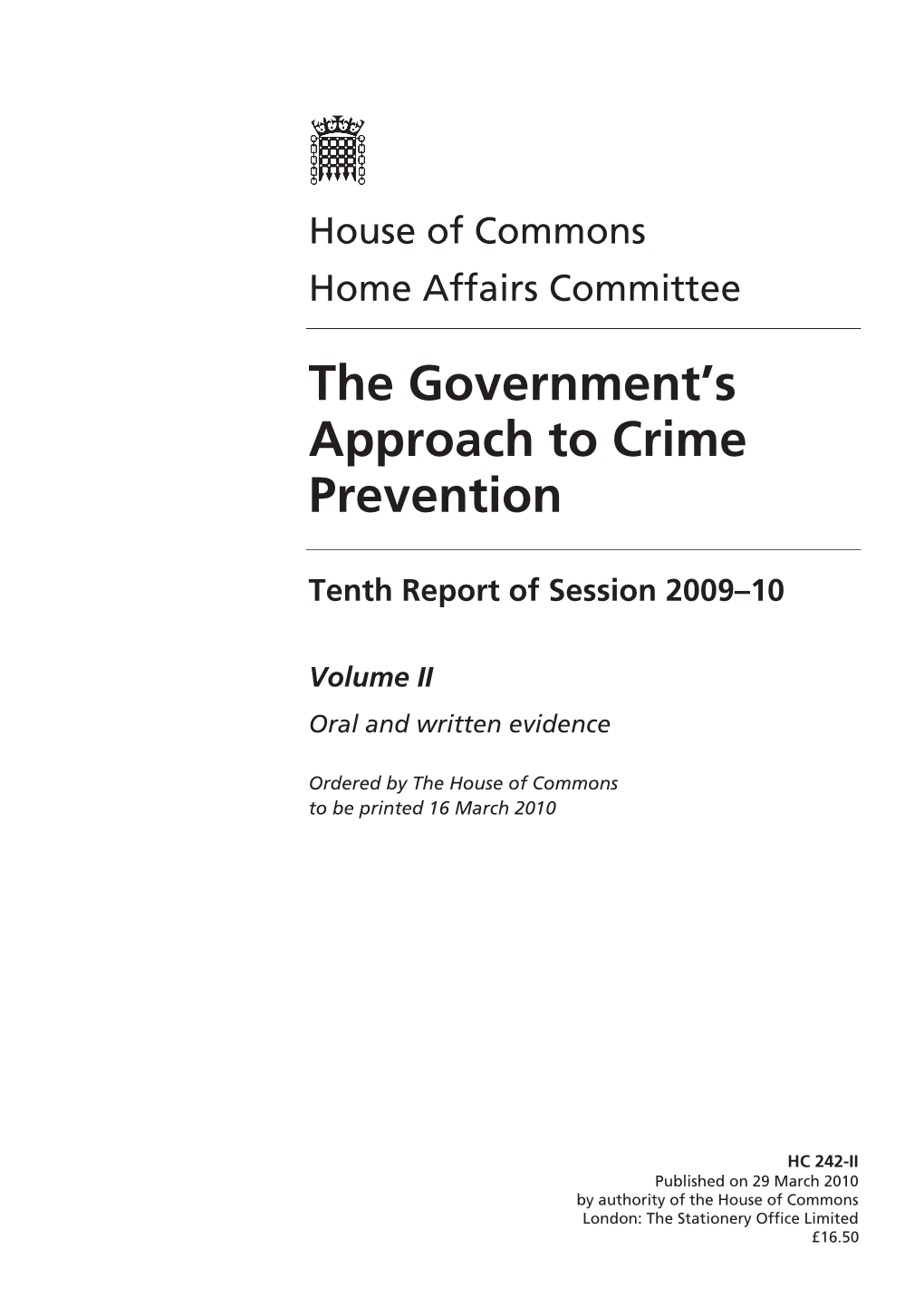 The Government's Approach to Crime Prevention