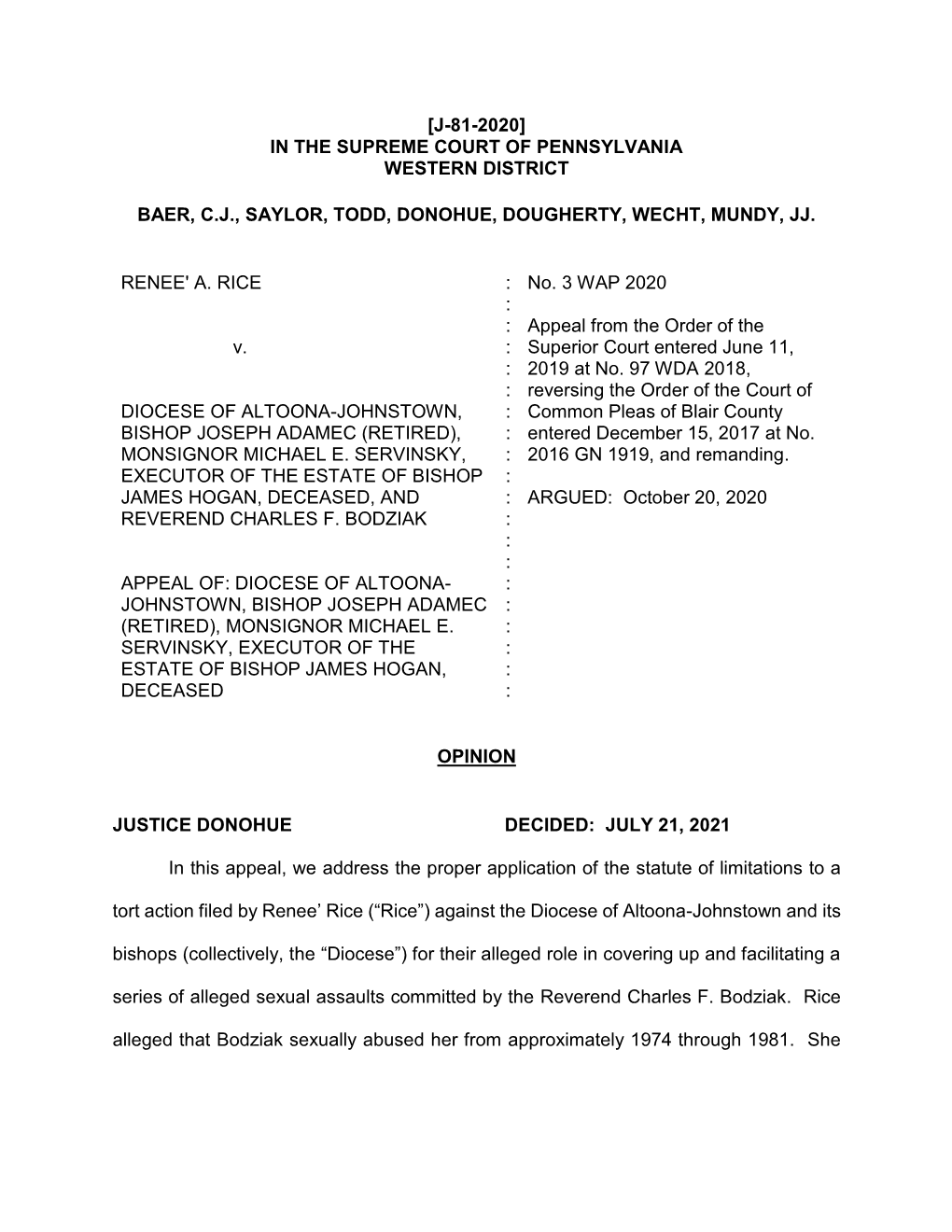 [J-81-2020] in the Supreme Court of Pennsylvania Western District Baer, C.J., Saylor, Todd, Donohue, Dougherty, Wecht, Mundy, Jj