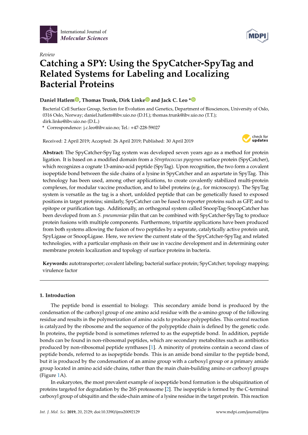 Using the Spycatcher-Spytag and Related Systems for Labeling and Localizing Bacterial Proteins