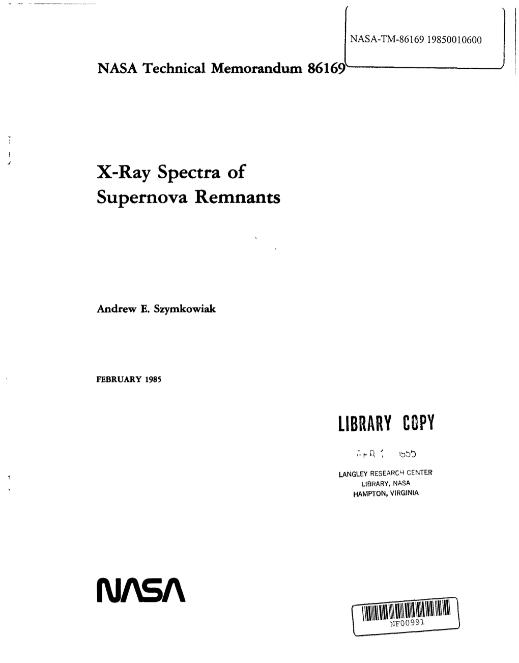 NI\S/\ \\\\\\\\\ \\\\ \\\\ \\\\\ \\\\\ \\\\\ \\\\\ \\\\ \\\\ ' NF00991 ) NASA Technical Memorandum 86169