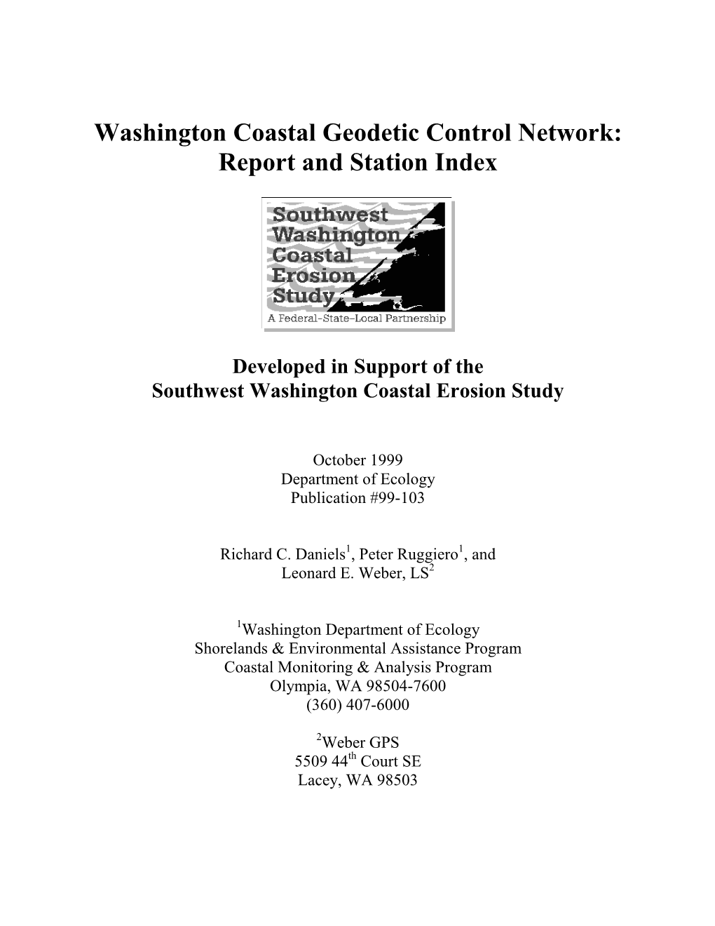 Washington Coastal Geodetic Control Network: Report and Station Index