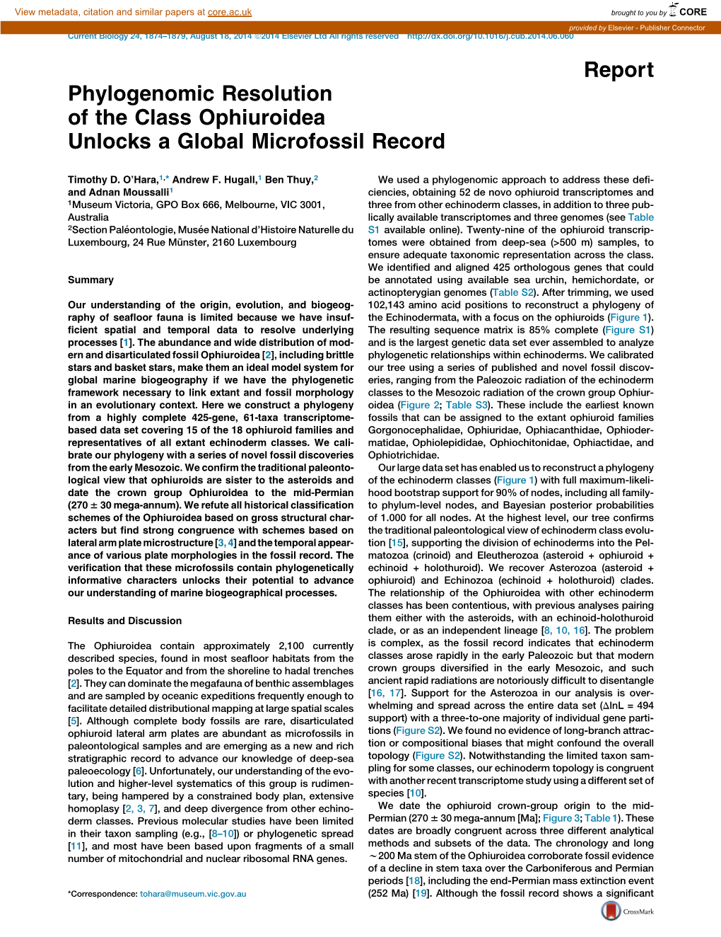 Phylogenomic Resolution of the Class Ophiuroidea Unlocks a Global Microfossil Record