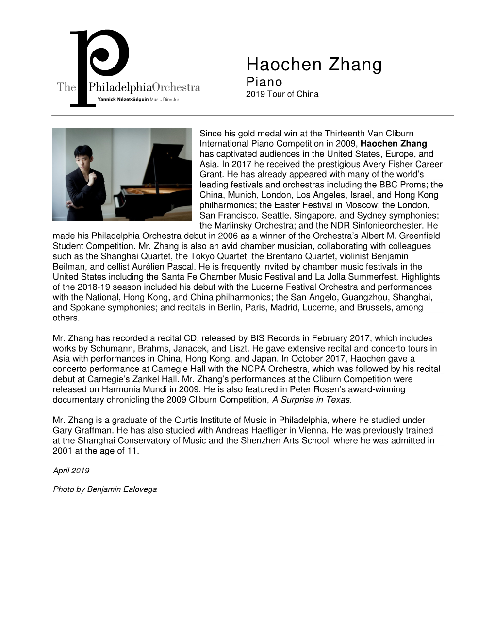 Haochen Zhang Bio | the Philadelphia Orchestra