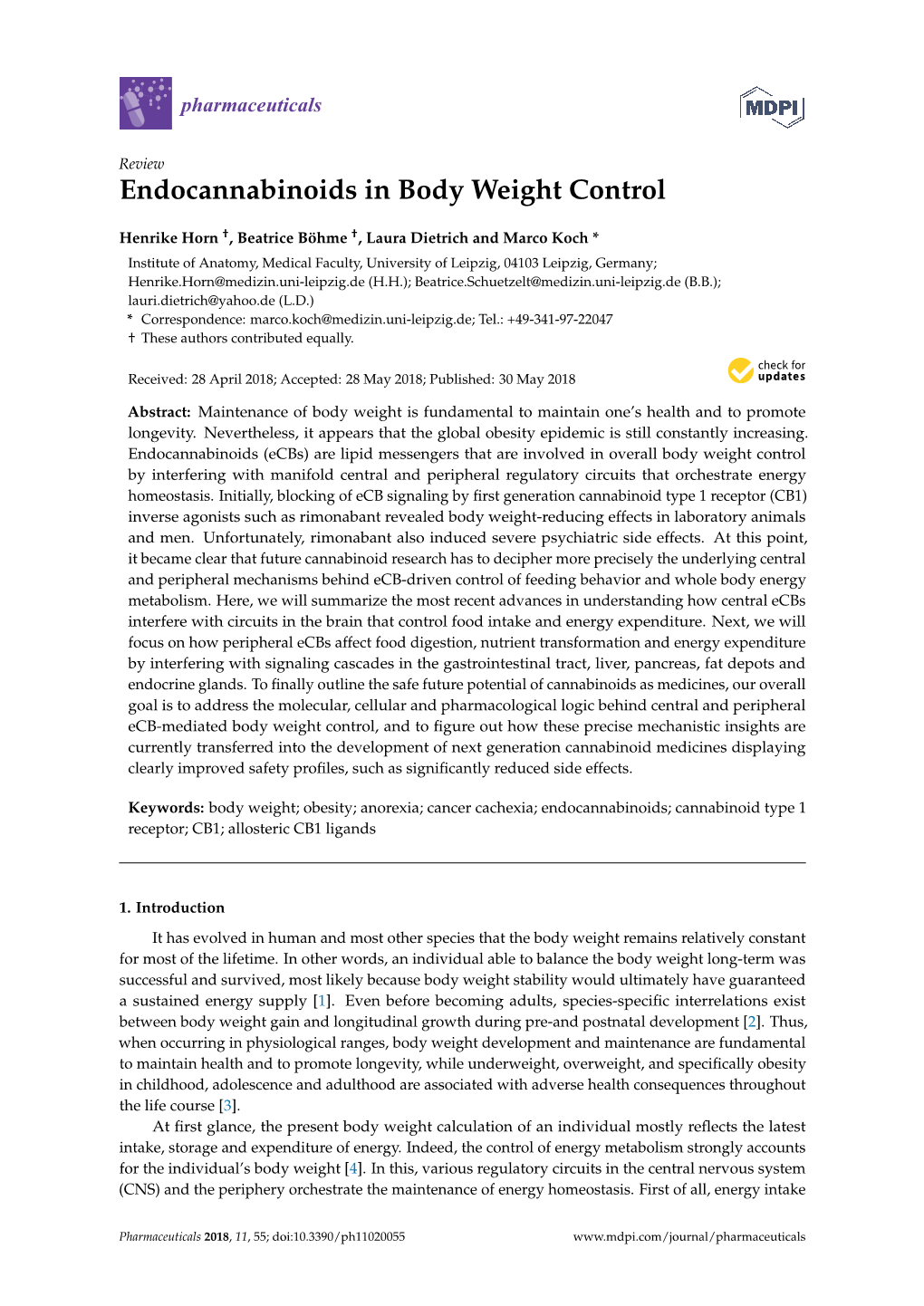 Endocannabinoids in Body Weight Control