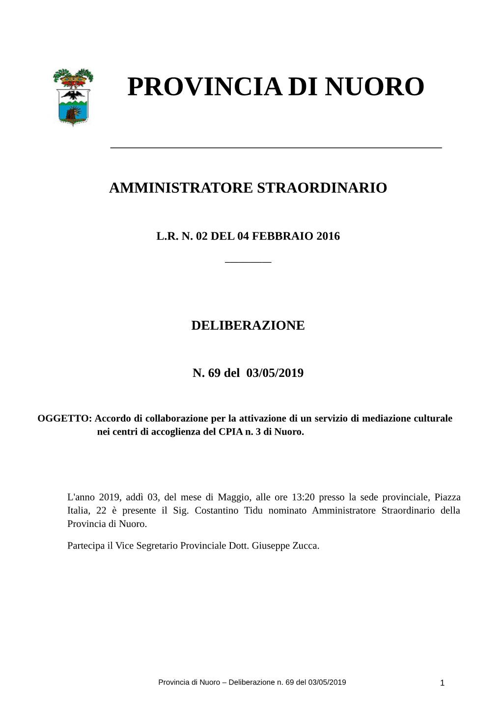 Provincia Di Nuoro Amministratore Straordinario