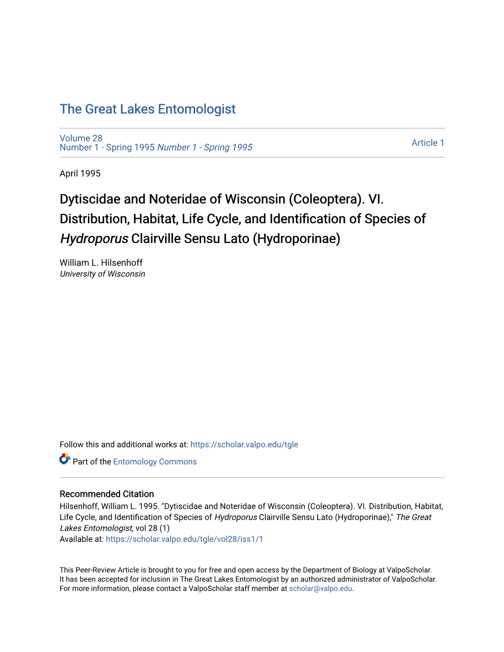 Dytiscidae and Noteridae of Wisconsin (Coleoptera). VI