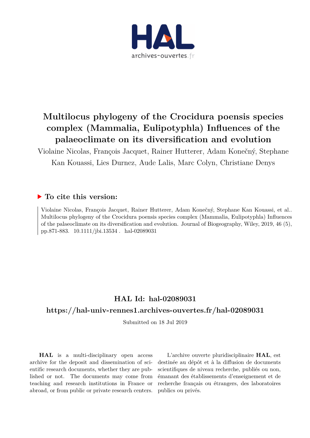 Multilocus Phylogeny of the Crocidura Poensis Species Complex