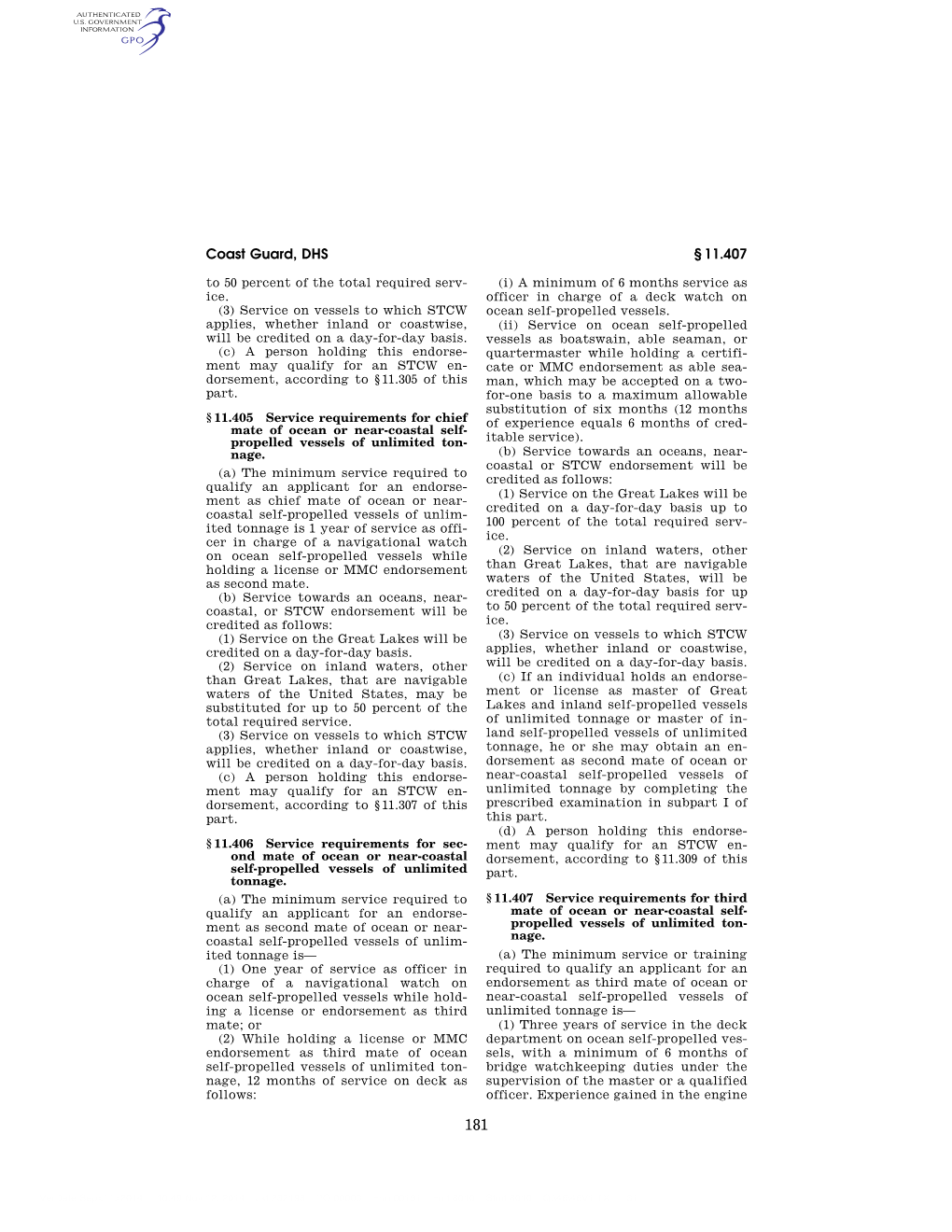 Service Requirements for Third Mate of Ocean Or Near-Coastal Self-Propelled Vessels