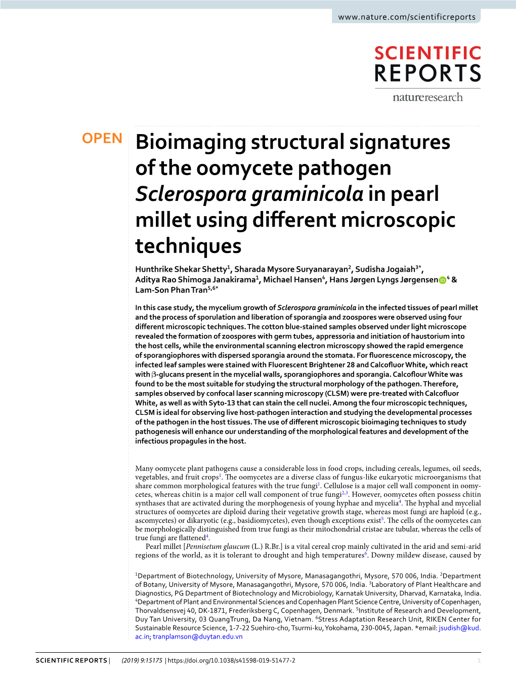 Bioimaging Structural Signatures of the Oomycete Pathogen Sclerospora Graminicola in Pearl Millet Using Different Microscopic Te