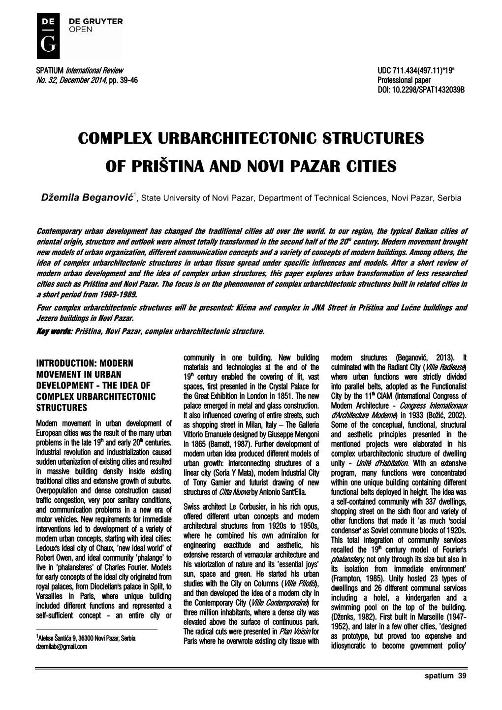 Complex Urbarchitectonic Structures of Priština and Novi Pazar Cities