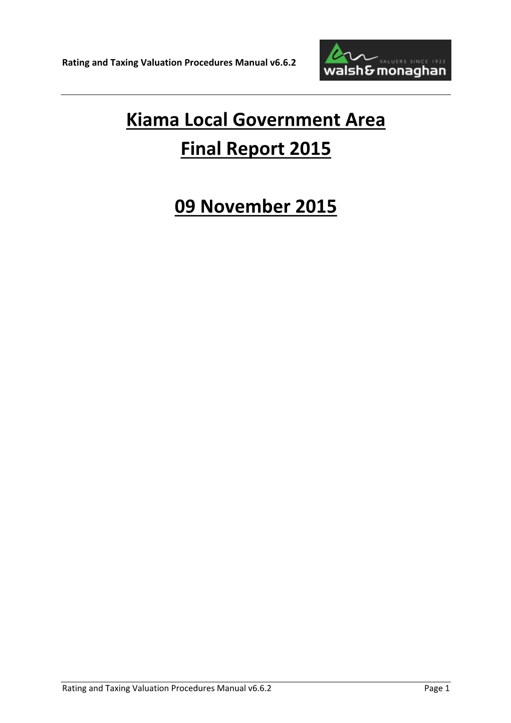 Kiama Local Government Area Final Report 2015 09 November 2015