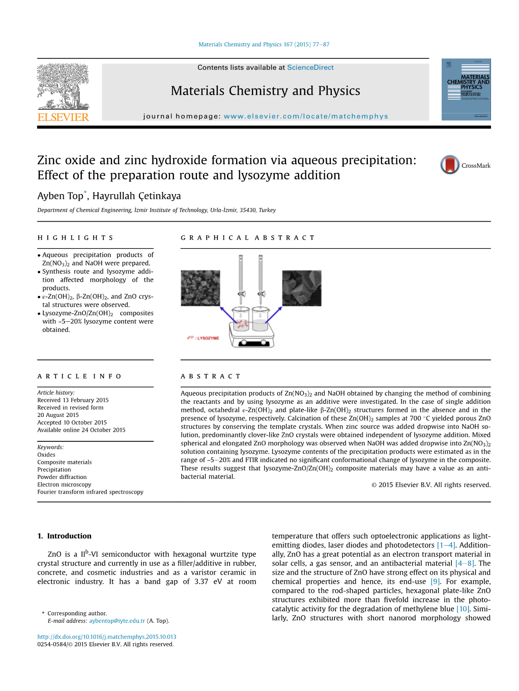 Zinc Oxide and Zinc Hydroxide Formation Via Aqueous Precipitation: Effect of the Preparation Route and Lysozyme Addition