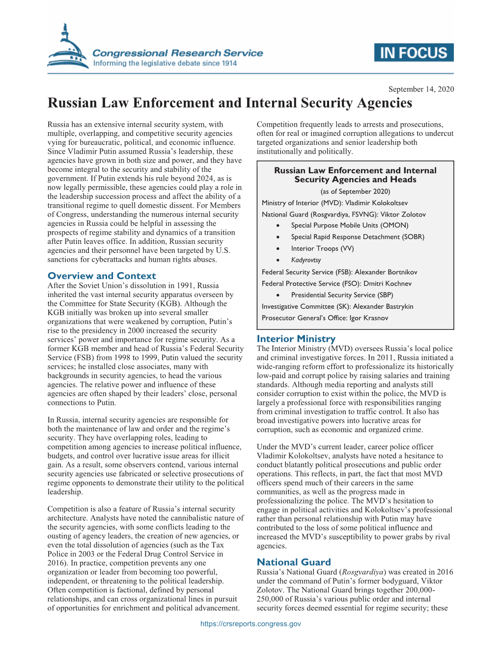 Russian Law Enforcement and Internal Security Agencies