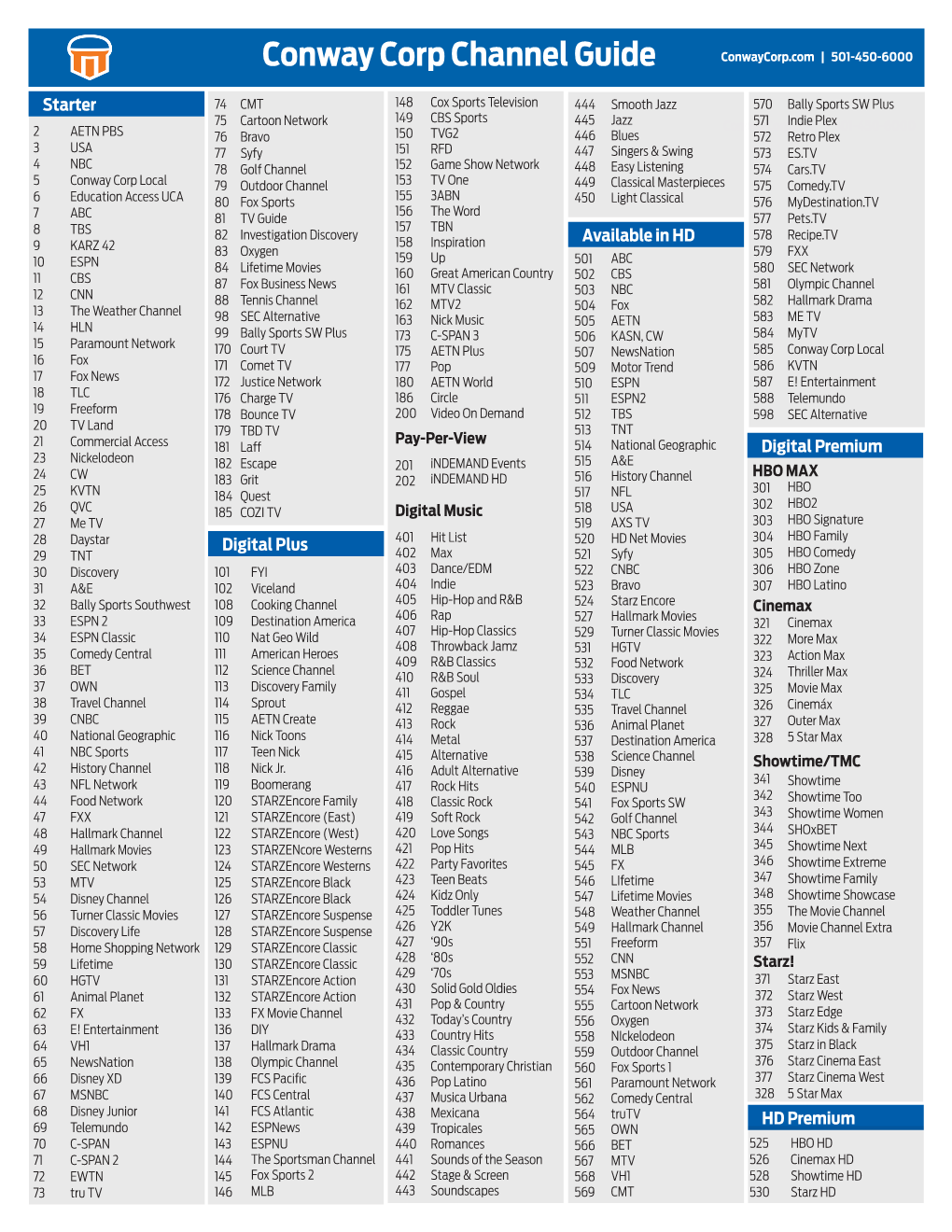 Conway Corp Channel Guide Conwaycorp.Com | 501-450-6000