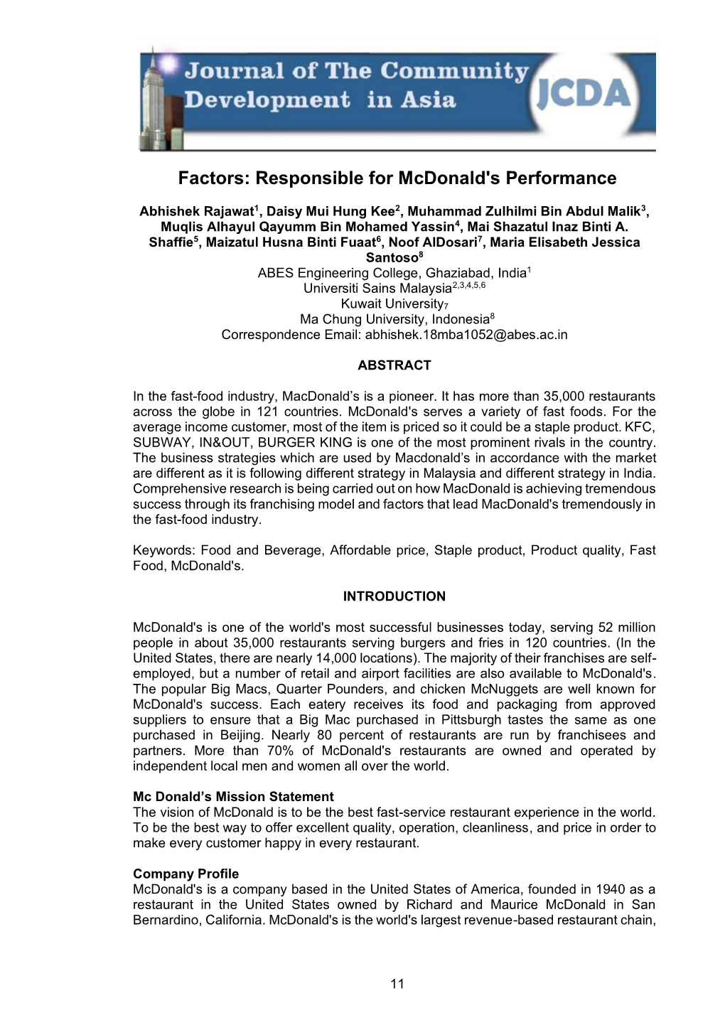 Factors: Responsible for Mcdonald's Performance