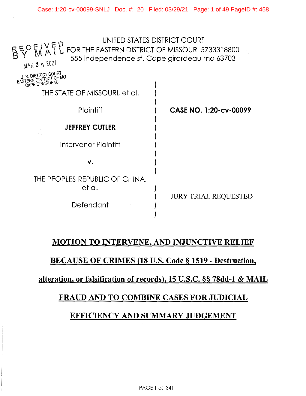 Js,\~~Sjrs~J1g~Gj1o CAPE G\RARDEA ) the STATE of MISSOURI, Et Al