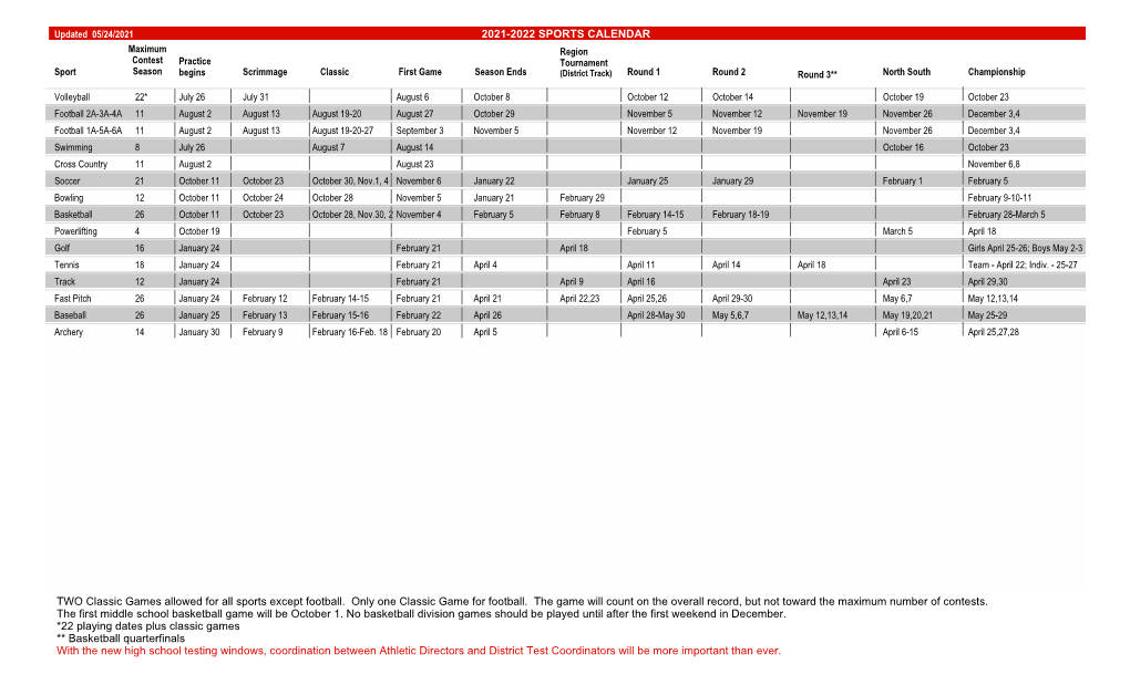 Sports Calendar