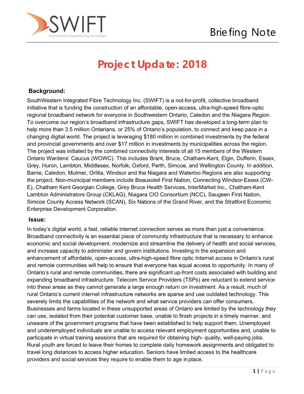 2018 Swift Briefing Note