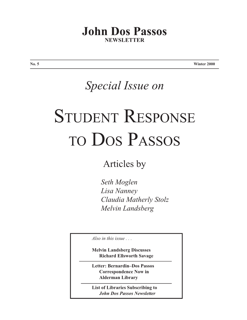 John Dos Passos Newsletter 1 John Dos Passos NEWSLETTER