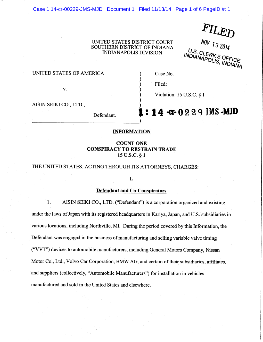 U.S. V. Aisin Seiki Co., Ltd. : Information