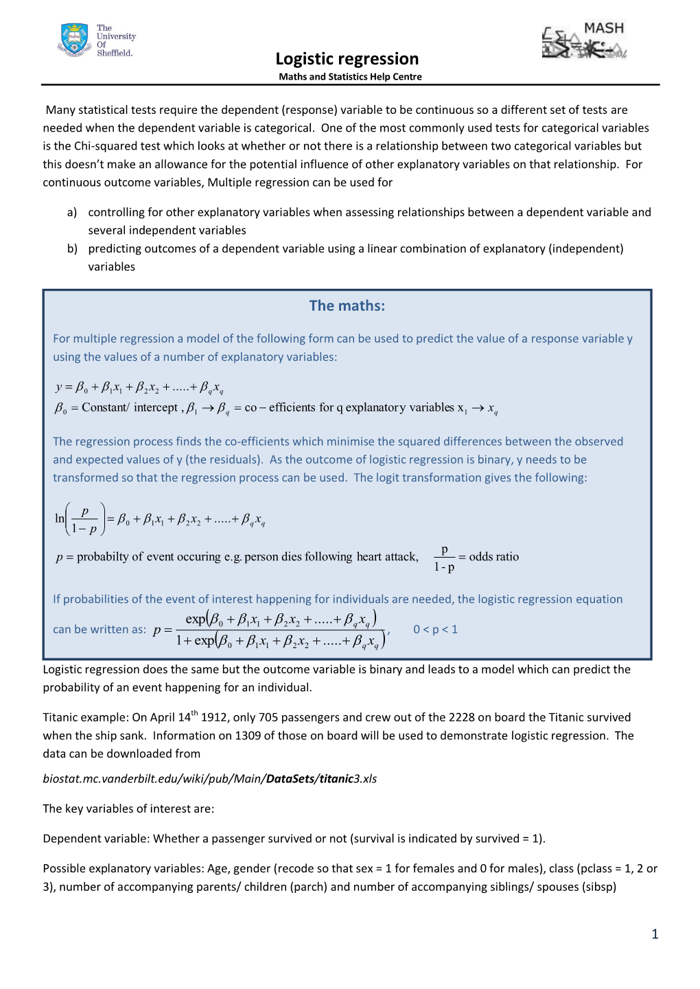 Logistic Regression Maths and Statistics Help Centre