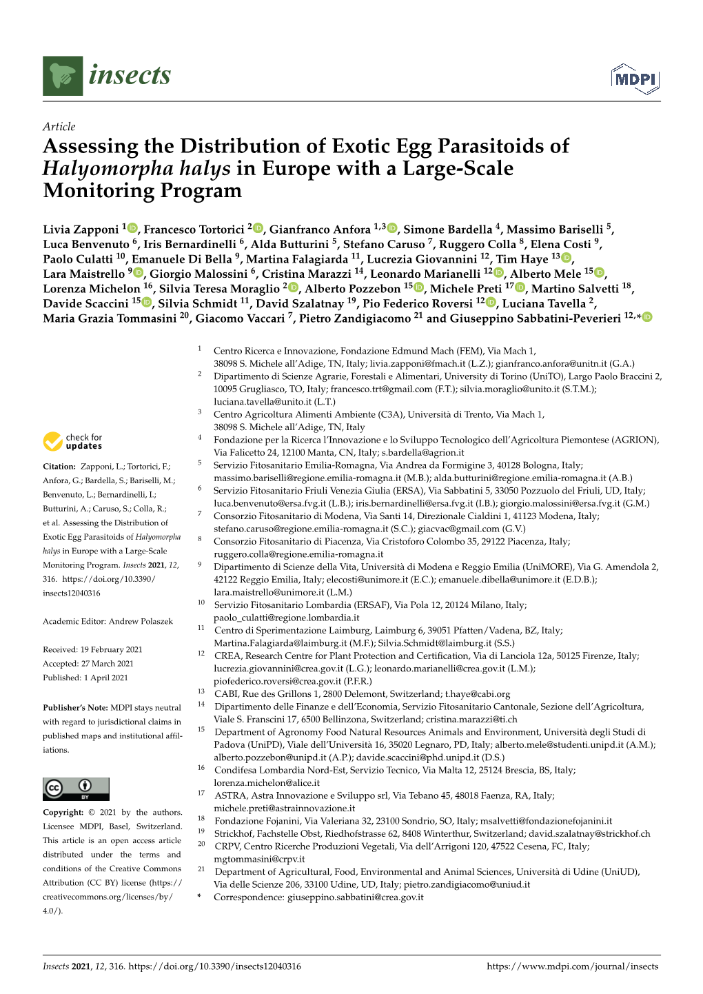 Assessing the Distribution of Exotic Egg Parasitoids of Halyomorpha Halys in Europe with a Large-Scale Monitoring Program