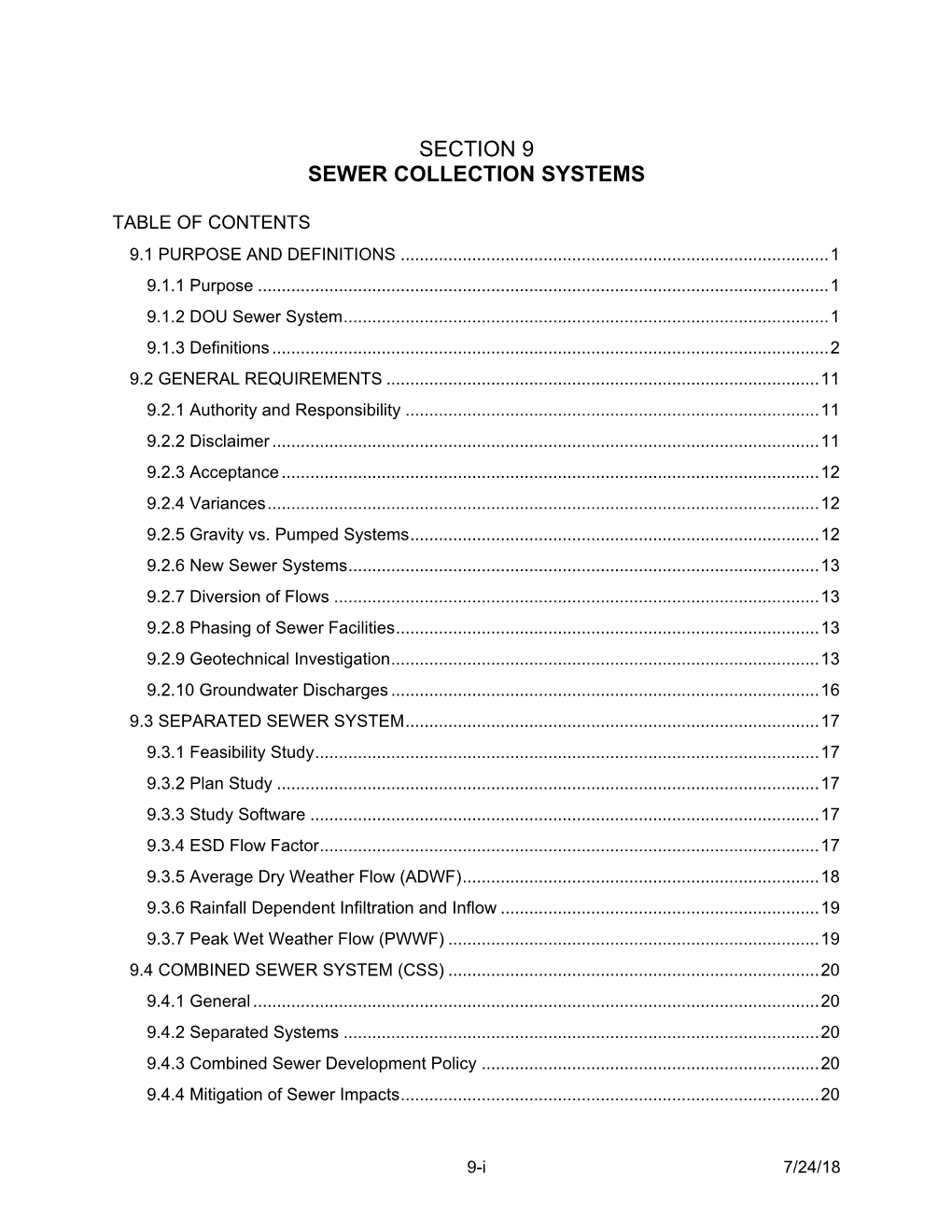 Section 9 Sewer Collection Systems