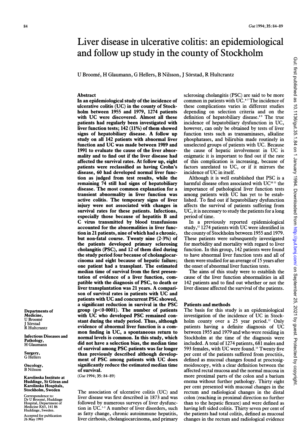 Liver Disease in Ulcerative Colitis: an Epidemiological and Follow up Study