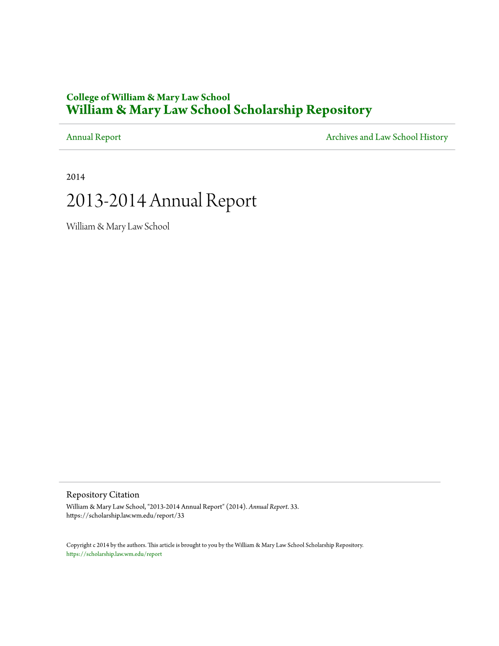 2013-2014 Annual Report William & Mary Law School