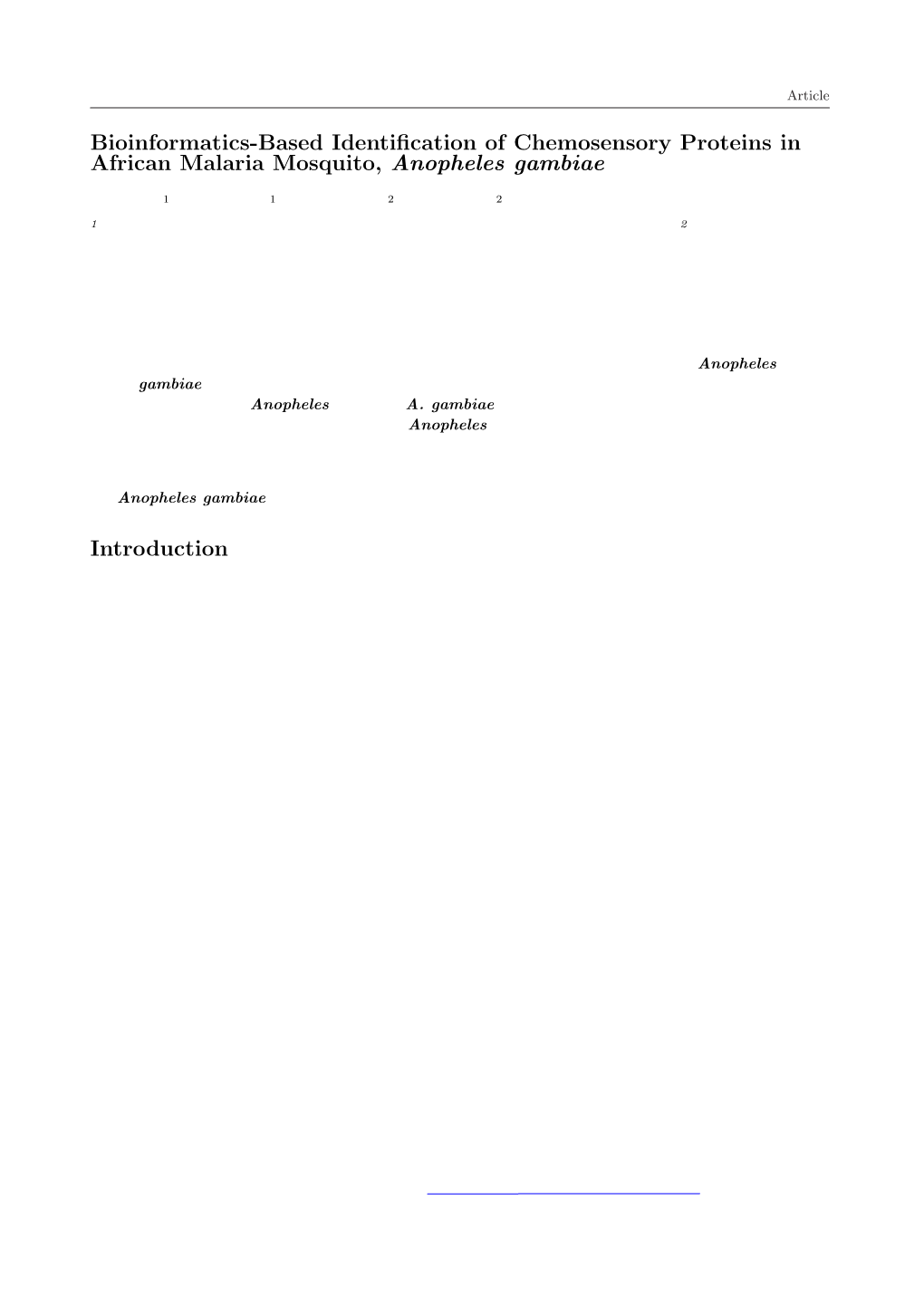 Bioinformatics-Based Identification of Chemosensory Proteins in African Malaria Mosquito, Anopheles Gambiae