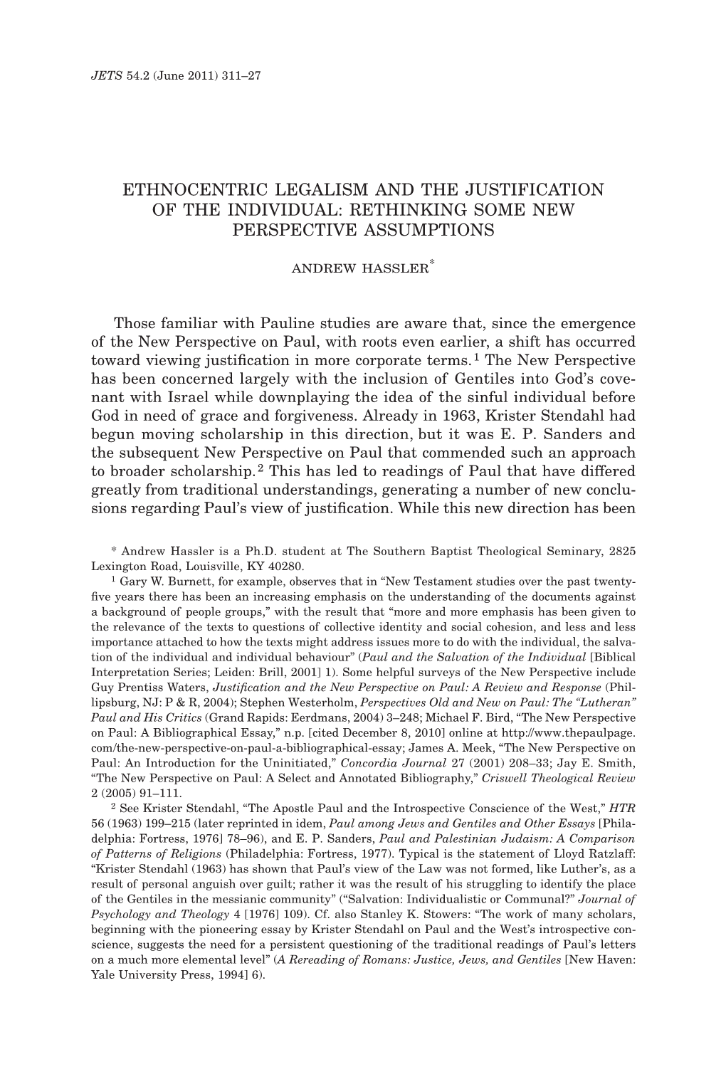 Ethnocentric Legalism and the Justification of the Individual: Rethinking Some New Perspective Assumptions