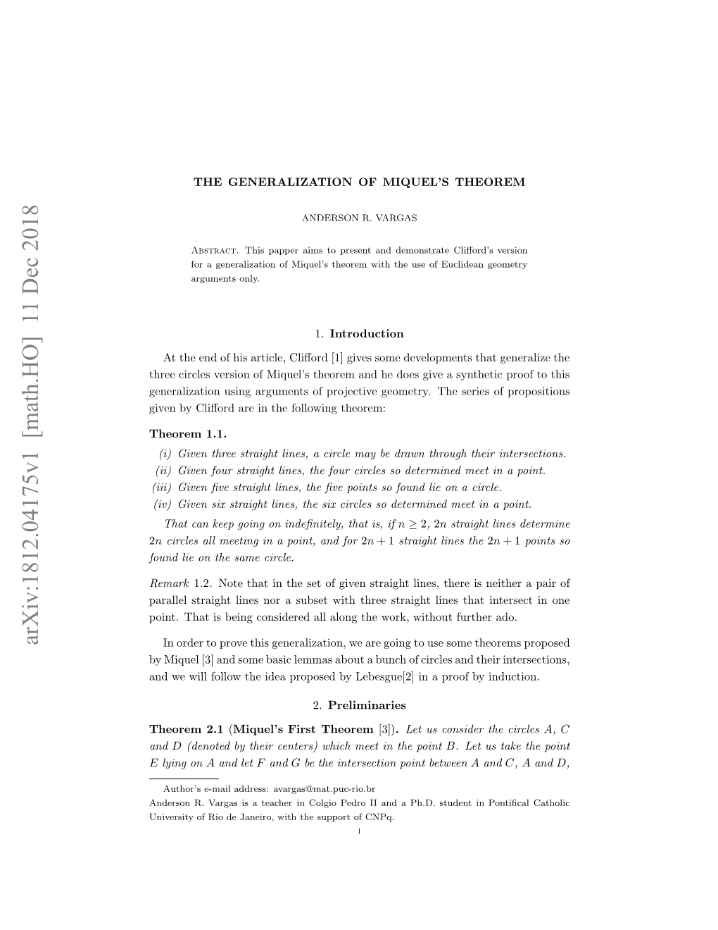 The Generalization of Miquels Theorem