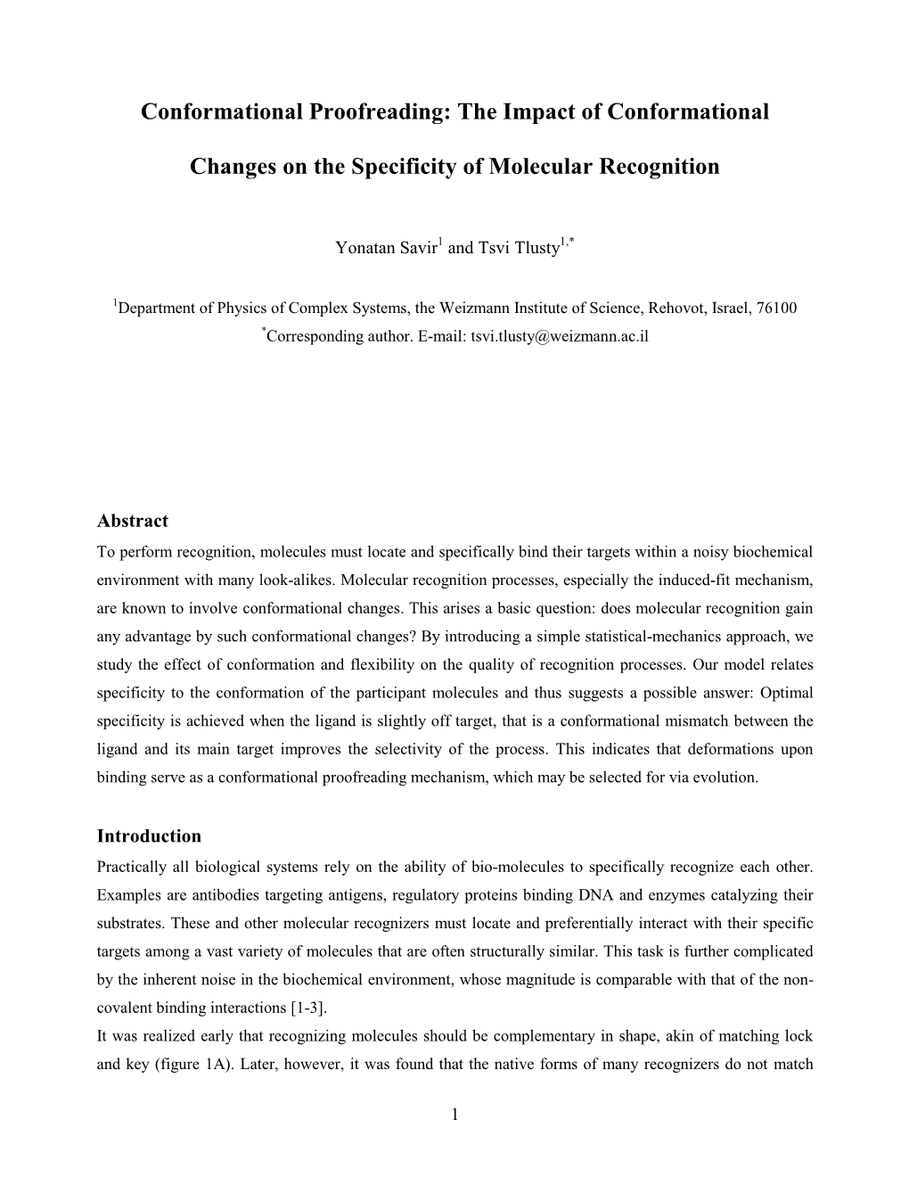 Conformational Proofreading: the Impact of Conformational