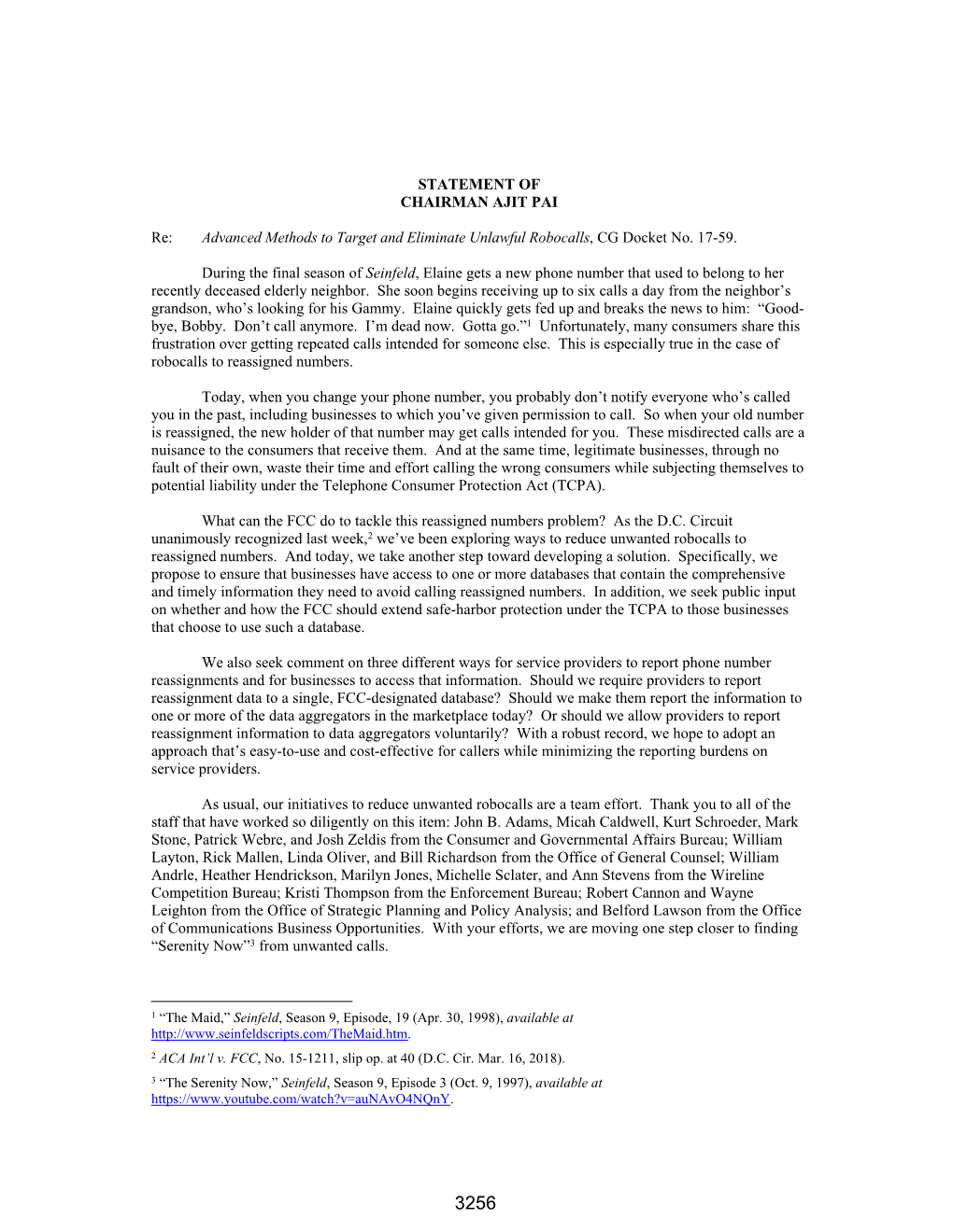 STATEMENT of CHAIRMAN AJIT PAI Re: Advanced Methods to Target and Eliminate Unlawful Robocalls, CG Docket No. 17-59. During