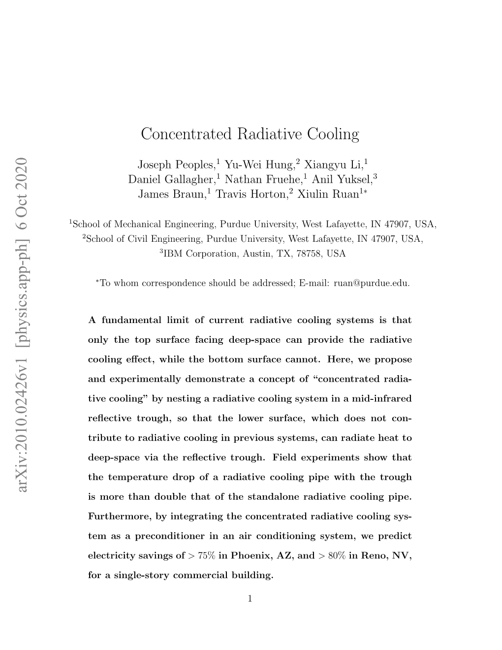 Concentrated Radiative Cooling Arxiv:2010.02426V1 [Physics.App