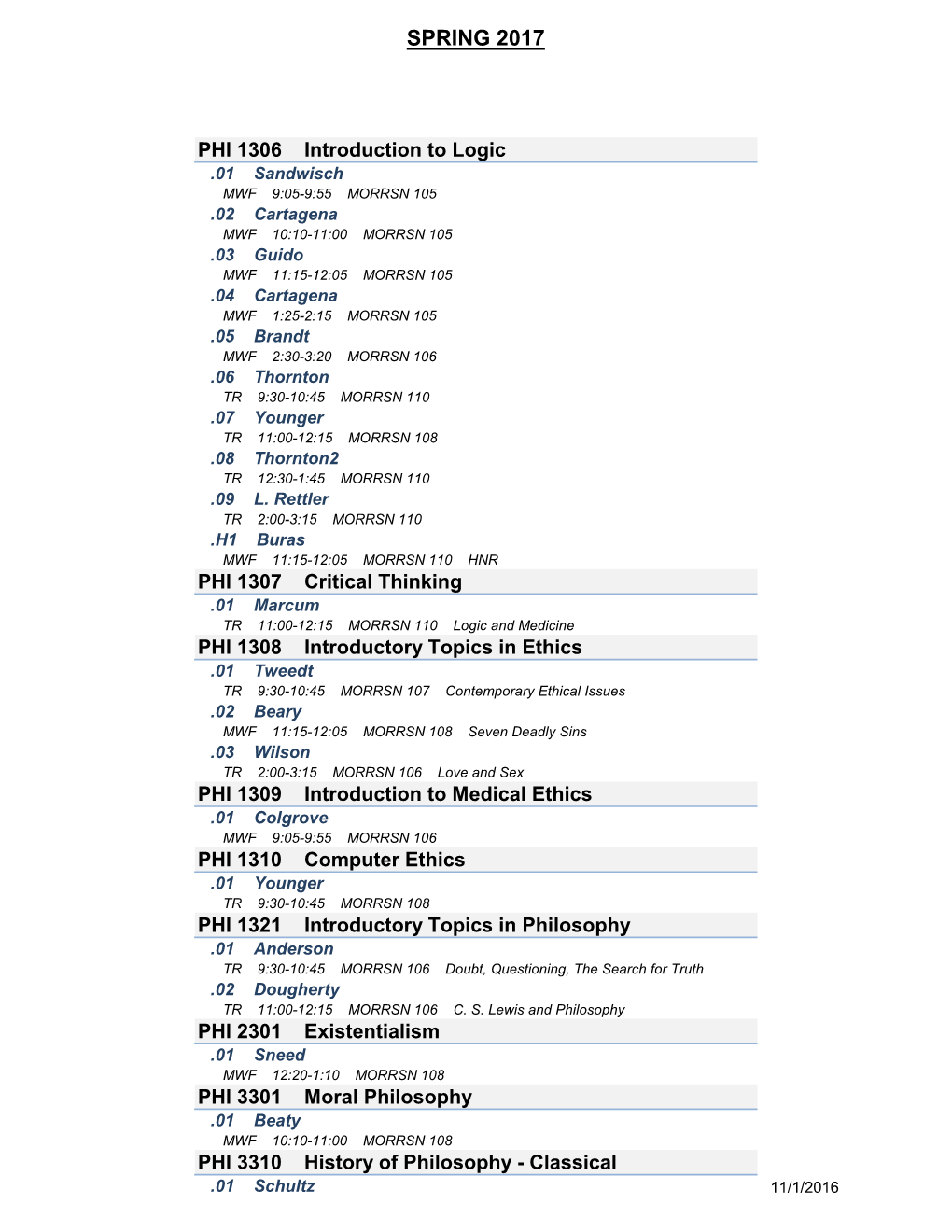 Spring 2017 Course Schedule