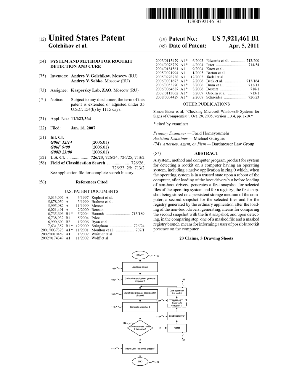 (12) United States Patent (10) Patent No.: US 7,921.461 B1 Golchikov Et Al